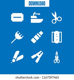 9 haircut vector icon set with hair salon, clippers and scissors icons for mobile and web