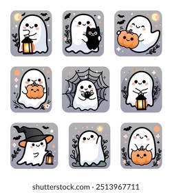 9 Halloween stickers with funny baby ghosts