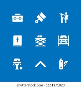 9 hammer icons in vector set. roof, tool box, construction and tools and hit illustration for web and graphic design