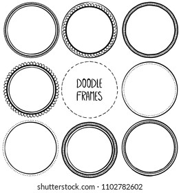 9 hand drawn doodle frame , frames set , vector illustration isolated on white