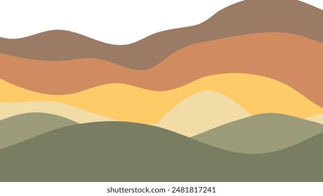 9 hand drawn waves Sage and Brown pastel wallpaper. Flat design fullcolor abstract illustration. design Sage and Brown color minimalist background
