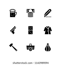 9 hand icon set with gun, cutter and coat vector illustration for graphic design and web