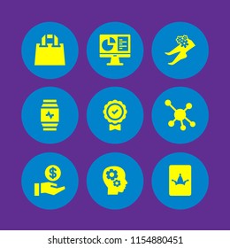 9 hand icons in vector set. research, process, joker card and molecule illustration for web and graphic design