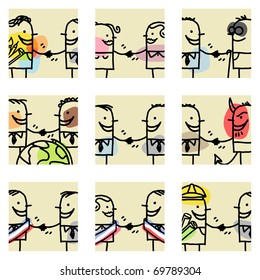 9 handshaking people