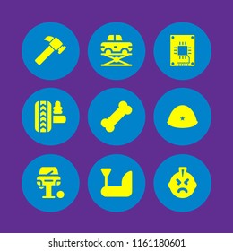 9 hard icons in vector set. ssd, general helmet, hammer and punk illustration for web and graphic design
