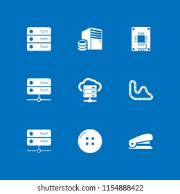 9 hardware icons in vector set. ssd, circuit, button and tool illustration for web and graphic design