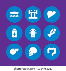 9 health icons in vector set. fat, transplant, antiseptic and digestion illustration for web and graphic design