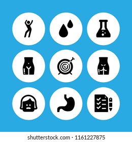 9 health icons in vector set. sick, medicine, anatomy and dance instructor illustration for web and graphic design