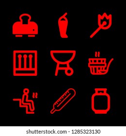 9 heat icons with chili pepper and toaster in this set