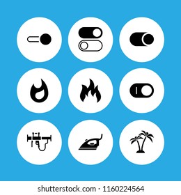 9 heat icons in vector set. desert, fire, switch and bazooka illustration for web and graphic design