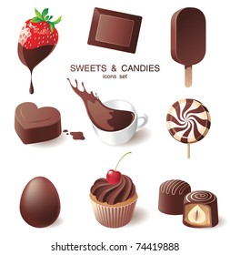 9 iconos de chocolate altamente detallados