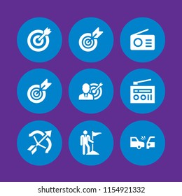 9 hit icons in vector set. crash, radio, target and archery illustration for web and graphic design