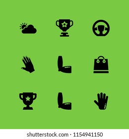 9 hold icons in vector set. trophy, bag, forecast and arm illustration for web and graphic design