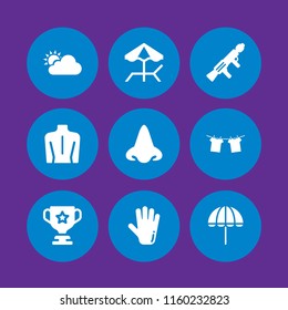 9 hold icons in vector set. smell, anatomy, forecast and gun illustration for web and graphic design