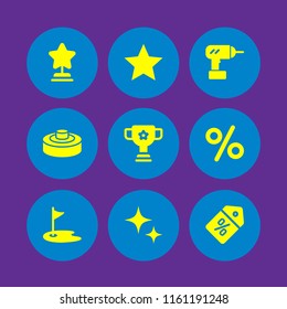 9 hole icons in vector set. mine, drill, discount and golf illustration for web and graphic design