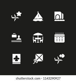 9 holiday icon set with calendar, sea cave and sailboat vector illustration for graphic design and web