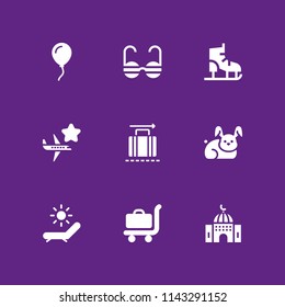 9 holiday icon set with hammock, airport and balloon vector illustration for graphic design and web