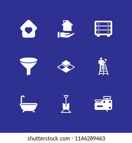 9 home icon set with cleaning, filter and shovel vector illustration for graphic design and web