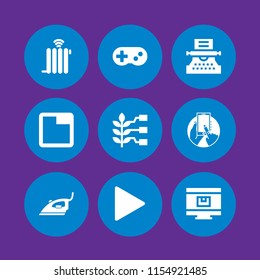 9 home icons in vector set. writer, smart, air conditioning and gamepad console illustration for web and graphic design