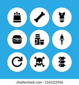 9 homemade icons in vector set. bomb, burger, refresh and bread illustration for web and graphic design