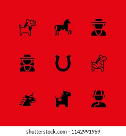 9 horse icon set with horseriding, donkey and horse vector illustration for graphic design and web