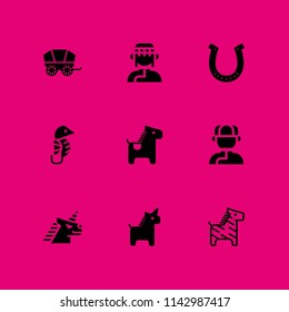 9 horse icon set with horse, wagon and horseshoe vector illustration for graphic design and web