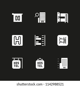9 hostel icon set with bunk bed, hotel and hostel vector illustration for graphic design and web