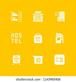 9 hostel icon set with hostel, bunk and hotel vector illustration for graphic design and web