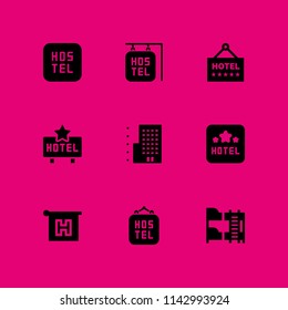 9 hostel icon set with hotel, bunk and hostel vector illustration for graphic design and web