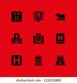 9 hostel icons in vector set. hotel illustration for web and graphic design