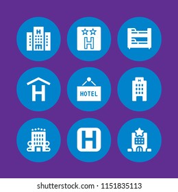 9 hostel icons in vector set. hotel illustration for web and graphic design