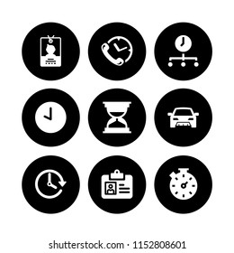 9 hour icons in vector set. stopwatch, traffic, clock and time illustration for web and graphic design