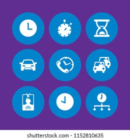9 hour icons in vector set. traffic, pass, time and clock illustration for web and graphic design
