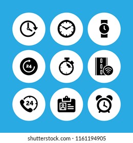 9 hour icons in vector set. hours phone service, wall clock, clock and traffic illustration for web and graphic design