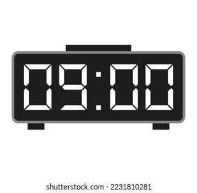 9 hours alarm clock. Time stamped vector. Clock flag marking time