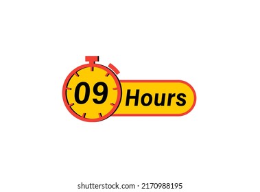 9 Hours timers Clocks, Timer 9 hour icon, countdown icon. Time measure. Chronometer icon isolated on white background