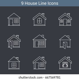 9 house line icons, vector eps10 illustration