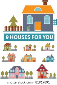 9 houses for you icons, signs, vector illustrations
