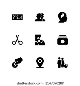 9 human icon set with boot, placeholder and money vector illustration for graphic design and web