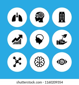 9 human icons in vector set. growth, progress report, lung and molecule illustration for web and graphic design