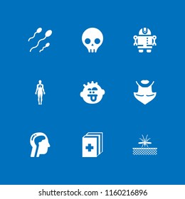 9 human icons in vector set. lips, red cross, spermatozoon and biology illustration for web and graphic design