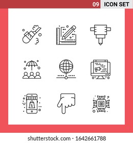 9 Icon Pack Line Style Outline Symbols on White Background. Simple Signs for general designing.