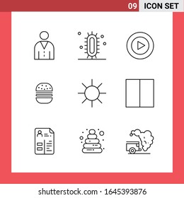 9 Symbole für Symbole auf weißem Hintergrund mit Linienführung. Einfache Zeichen für allgemeine Gestaltung.