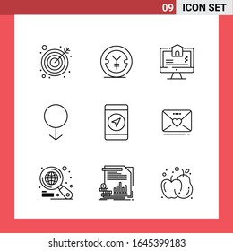 9 Icon Pack Line Style Outline Symbols on White Background. Simple Signs for general designing.