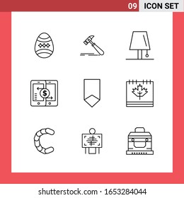 9 Symbole für Symbole auf weißem Hintergrund mit Linienführung. Einfache Zeichen für allgemeine Gestaltung.