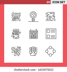 9 Icon Pack Line Style Outline Symbols on White Background. Simple Signs for general designing.