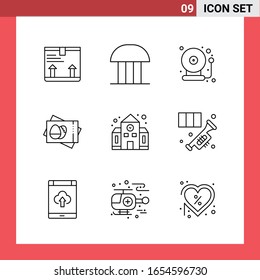 9 Icon Pack Line Style Outline Symbols on White Background. Simple Signs for general designing.