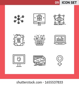 9 Icon Pack Line Style Outline Symbols on White Background. Simple Signs for general designing.