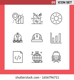 9 símbolos de esquema de estilo de línea de paquete de iconos en fondo blanco. Sencillos signos para el diseño general.