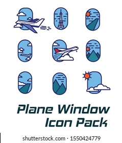 9 icon pack of plane's window travel-set of travelling icon in many minimal flat style,flat line tourism icons set as Modern design style vector image